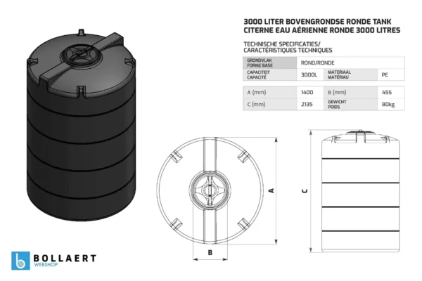 Citerne eau aérienne ronde - 3000 litres (Ø 1,40 m) 5