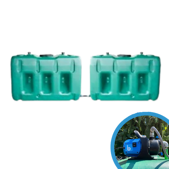 2 gekoppelde watertanks van 3000l met pomp - gekoppeld in de lengte