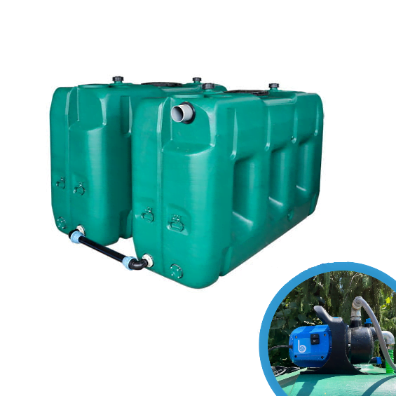 2 gekoppelde watertanks van 3000l met pomp