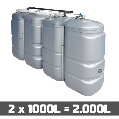 Mazouttank Kunststof: 2 x 1000l (= 2000l) UV-PROOF - gekoppeld lengte