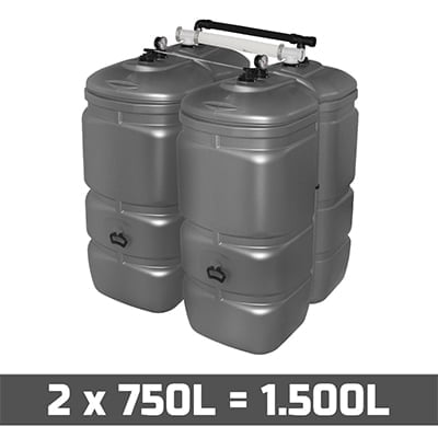 Mazouttank Kunststof: 2 x 750l (= 1500l) UV-PROOF - gekoppeld breedte