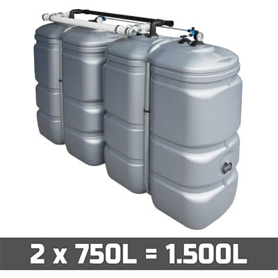 Mazouttank Kunststof: 2 x 750l (= 1500l) UV-PROOF - gekoppeld lengte