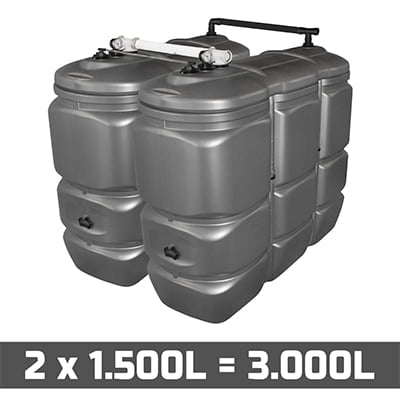 Mazouttank Kunststof: 2 x 1500l (= 3000l) UV-PROOF - gekoppeld breedte