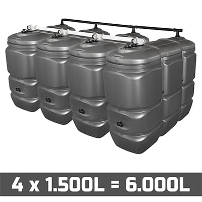 Mazouttank Kunststof: 4 x 1500l (= 6000l) UV-PROOF - gekoppeld breedte