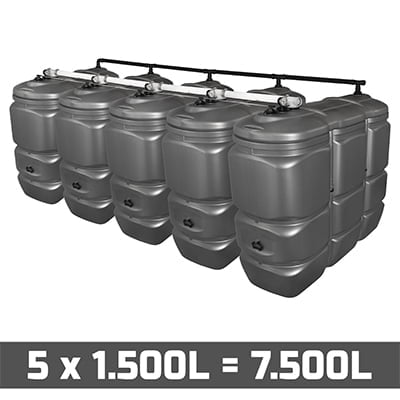 Mazouttank Kunststof: 5 x 1500l (= 7500l) UV-PROOF - gekoppeld breedte
