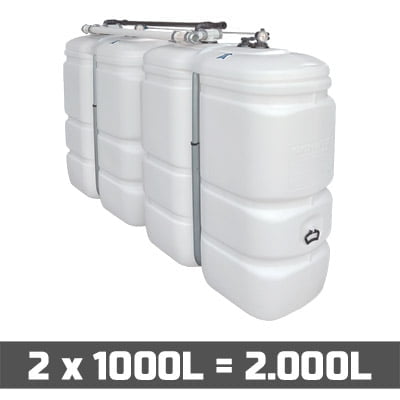 Mazouttanks PE: 2 x 1000l (= 2000l) compact - gekoppeld lengte