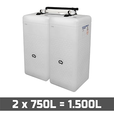 Mazouttanks PE: 2 x 750l (= 1500l) speciaal - gekoppeld breedte