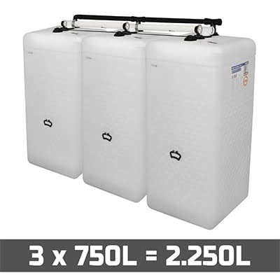 Mazouttanks PE: 3 x 750l (= 2250l) speciaal - gekoppeld breedte