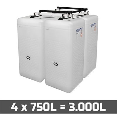 Mazouttanks PE: 4 x 750l (= 3000l) speciaal - gekoppeld rechthoek