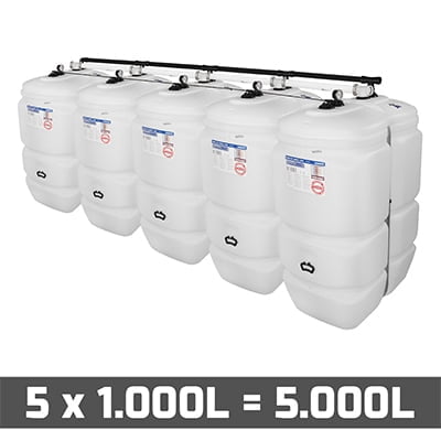 Mazouttanks PE: 5 x 1000l (= 5000l) standaard - gekoppeld breedte