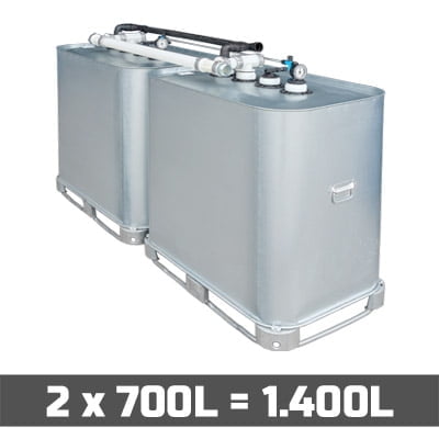 Mazouttanks verzinkt: 2 x 700l (= 1400l) - gekoppeld lengte