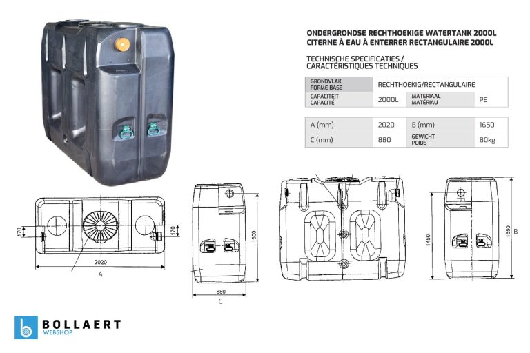 ondergrondse-rechthoekige-regenput-in-kunststof-2000-liter-technische-tekening-en-afmeting