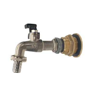 Vorstbestendige kraan 1/2" + Messing flens met schroefdraad binnen (3/4") & buiten (1" ) (-15°C)