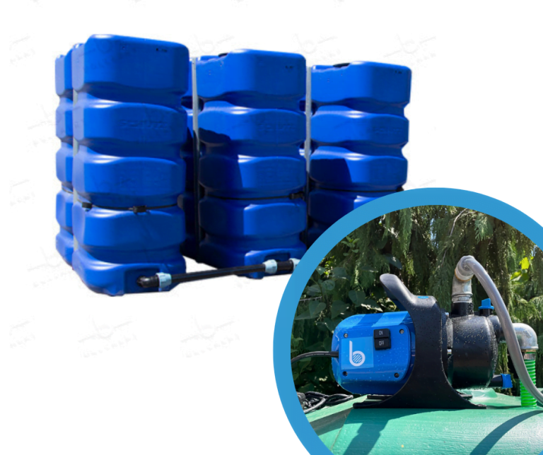 3 gekoppelde tanks van 2400 L -  Met pomp - Geschikt voor Drinkbaar Water