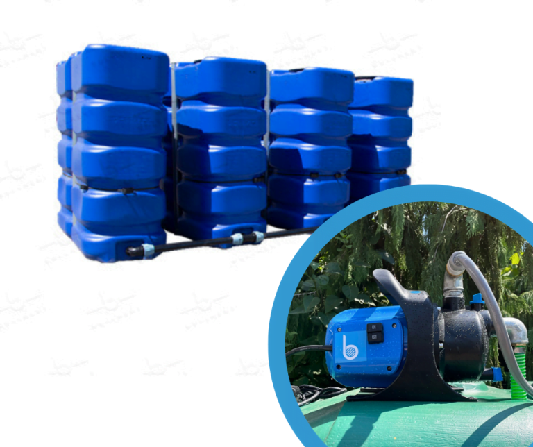 4 gekoppelde tanks van 2400 L -  Met pomp - Geschikt voor Drinkbaar Water